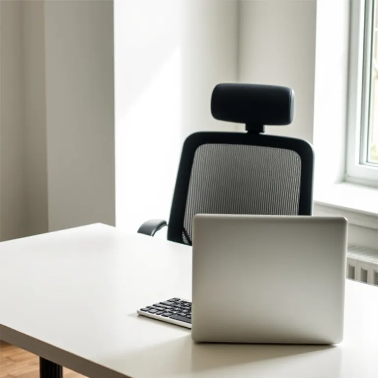 Una mesa de trabajo preparada para revisar la postura sentada