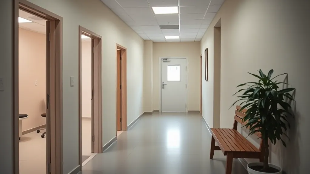 El pasillo del centro con las tres salas de tratamiento